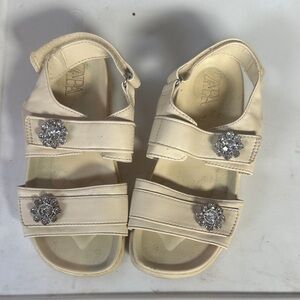 Zara Cream Girls Jewel-Embellished Strap Sandals